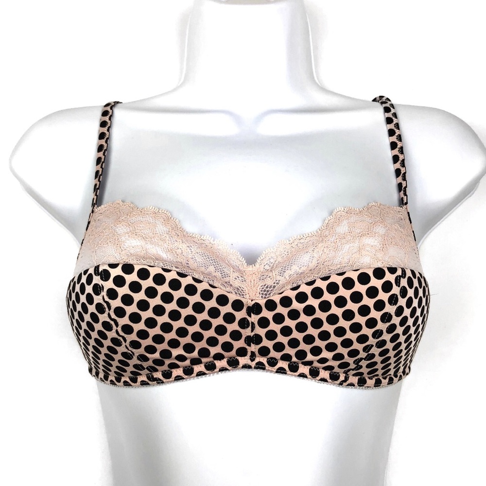 GAP Body Women’s Size 34B Pink/Black Balconet Bra Lace Detail‎ Polka Dot Print
